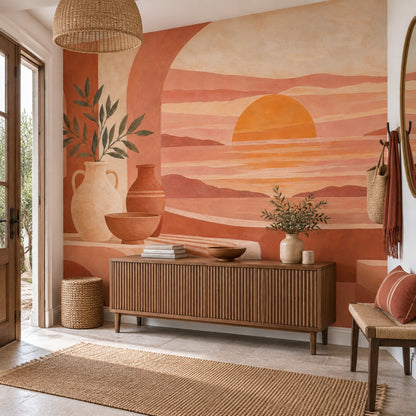 Terracotta Gün Batımı Manzaralı Poster Duvar Kağıdı Modern Salon