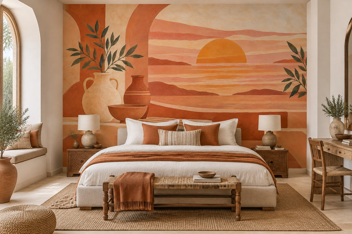 Terracotta Gün Batımı Manzaralı Poster Duvar Kağıdı Modern Salon
