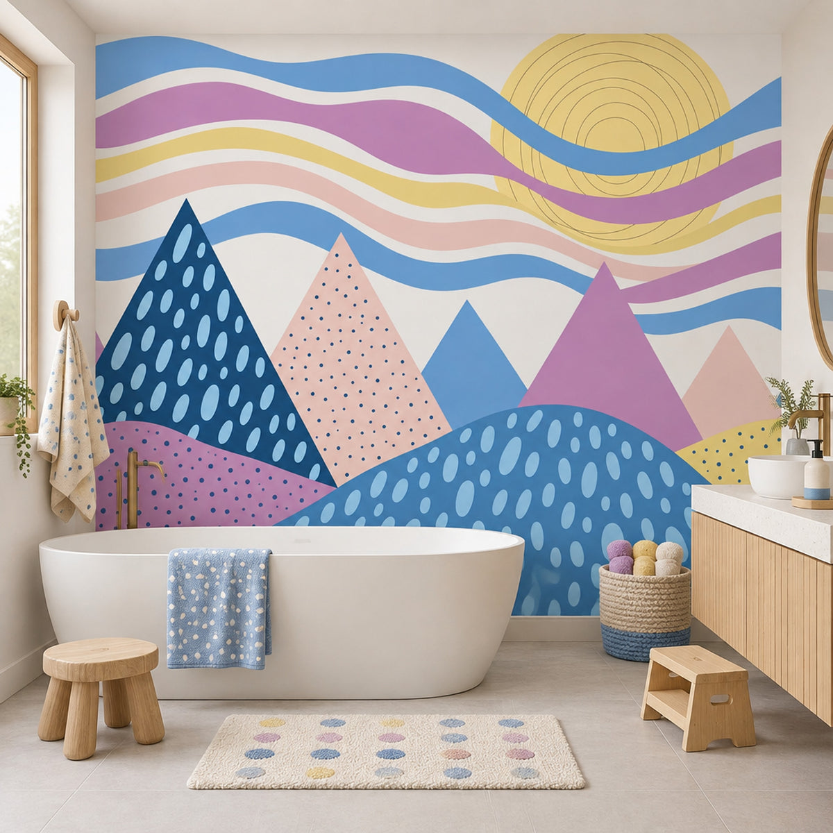 Pastel Dağ ve Dalga Poster Duvar Kağıdı Çocuk Odası