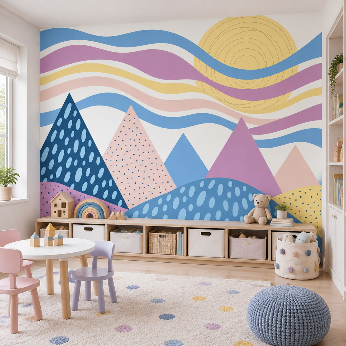 Pastel Dağ ve Dalga Poster Duvar Kağıdı Çocuk Odası