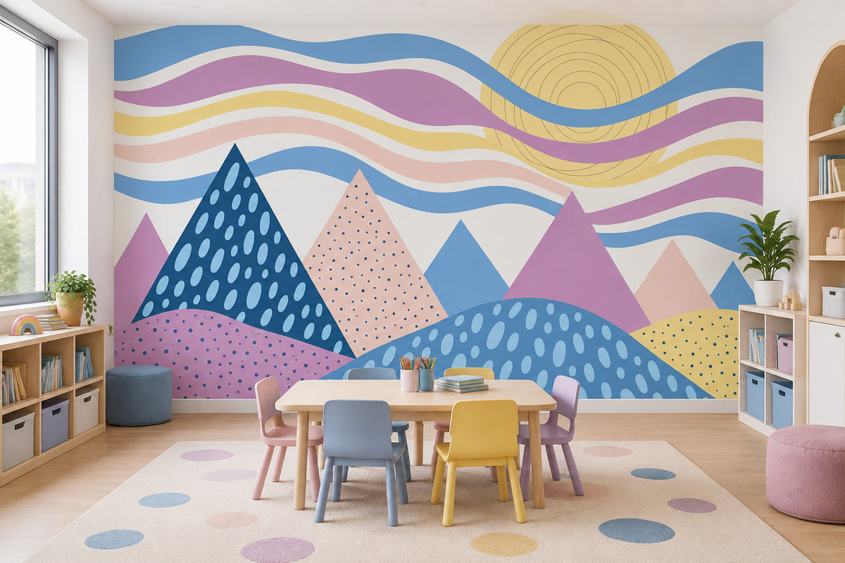 Pastel Dağ ve Dalga Poster Duvar Kağıdı Çocuk Odası