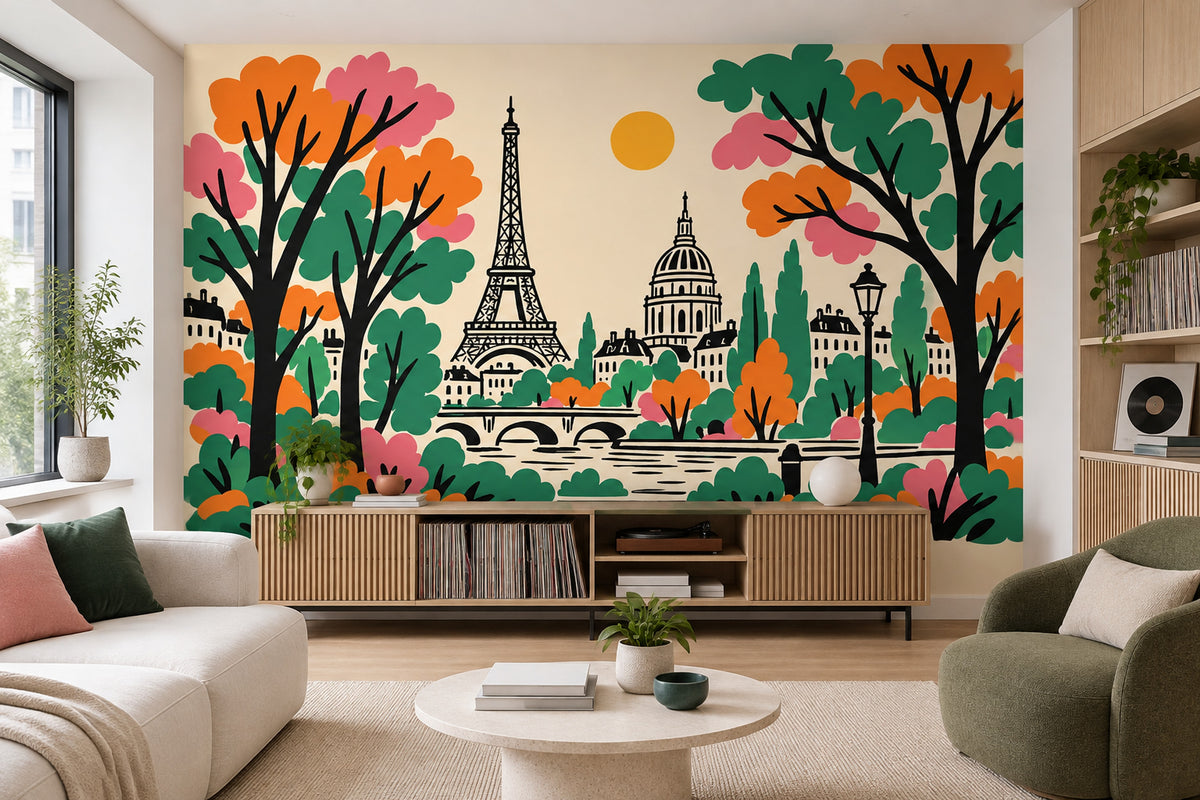 Paris Şehir Manzaralı Poster Duvar Kağıdı Renkli Salon Duvarı