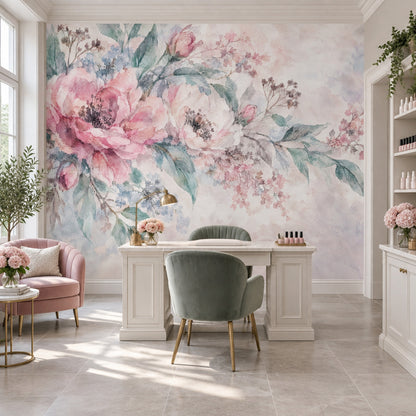 Sulu Boya Pembe Şakayık Poster Duvar Kağıdı Pastel Çiçekli