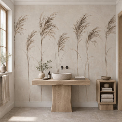 Bej Pampas Otlu Poster Duvar Kağıdı Minimal Salon Duvarı