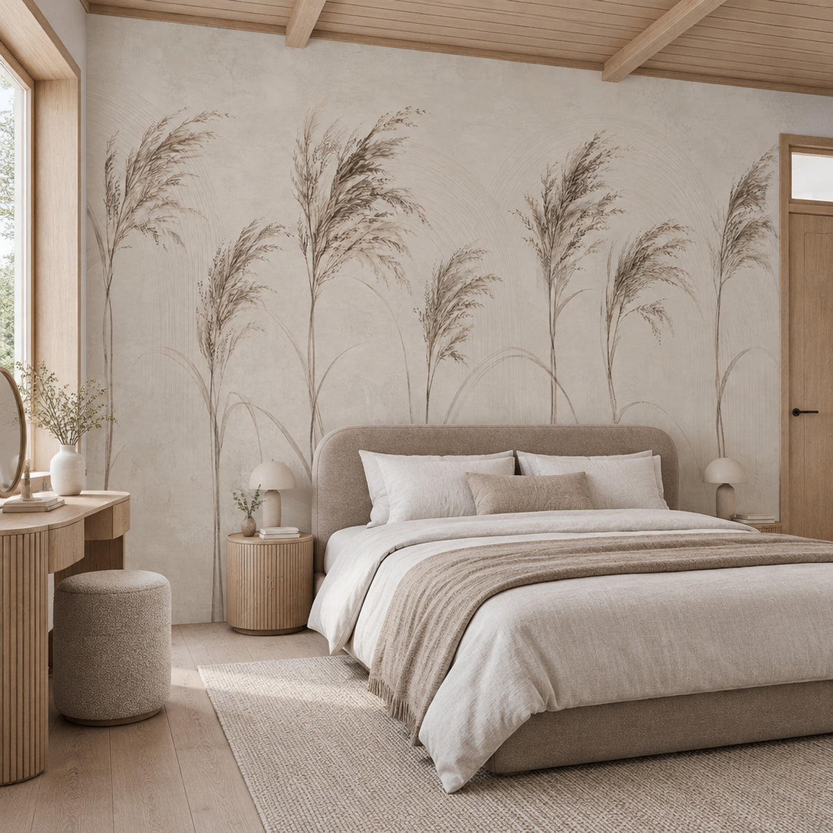Bej Pampas Otlu Poster Duvar Kağıdı Minimal Salon Duvarı