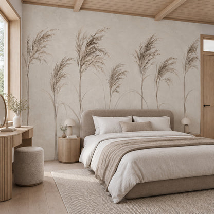 Bej Pampas Otlu Poster Duvar Kağıdı Minimal Salon Duvarı