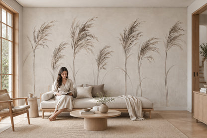 Bej Pampas Otlu Poster Duvar Kağıdı Minimal Salon Duvarı