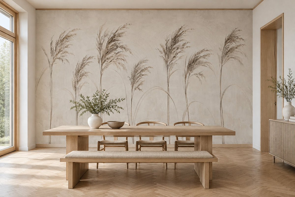 Bej Pampas Otlu Poster Duvar Kağıdı Minimal Salon Duvarı
