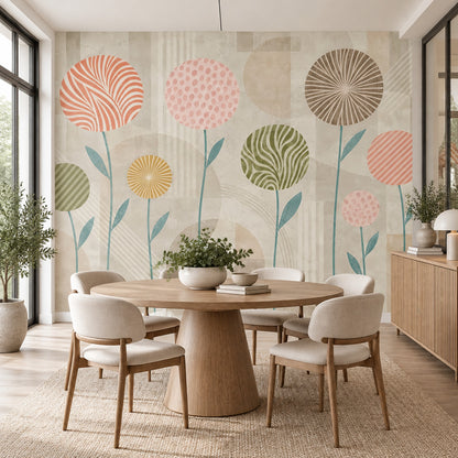 Soyut Çiçekli Poster Duvar Kağıdı Pastel Renkli Salon Duvarı