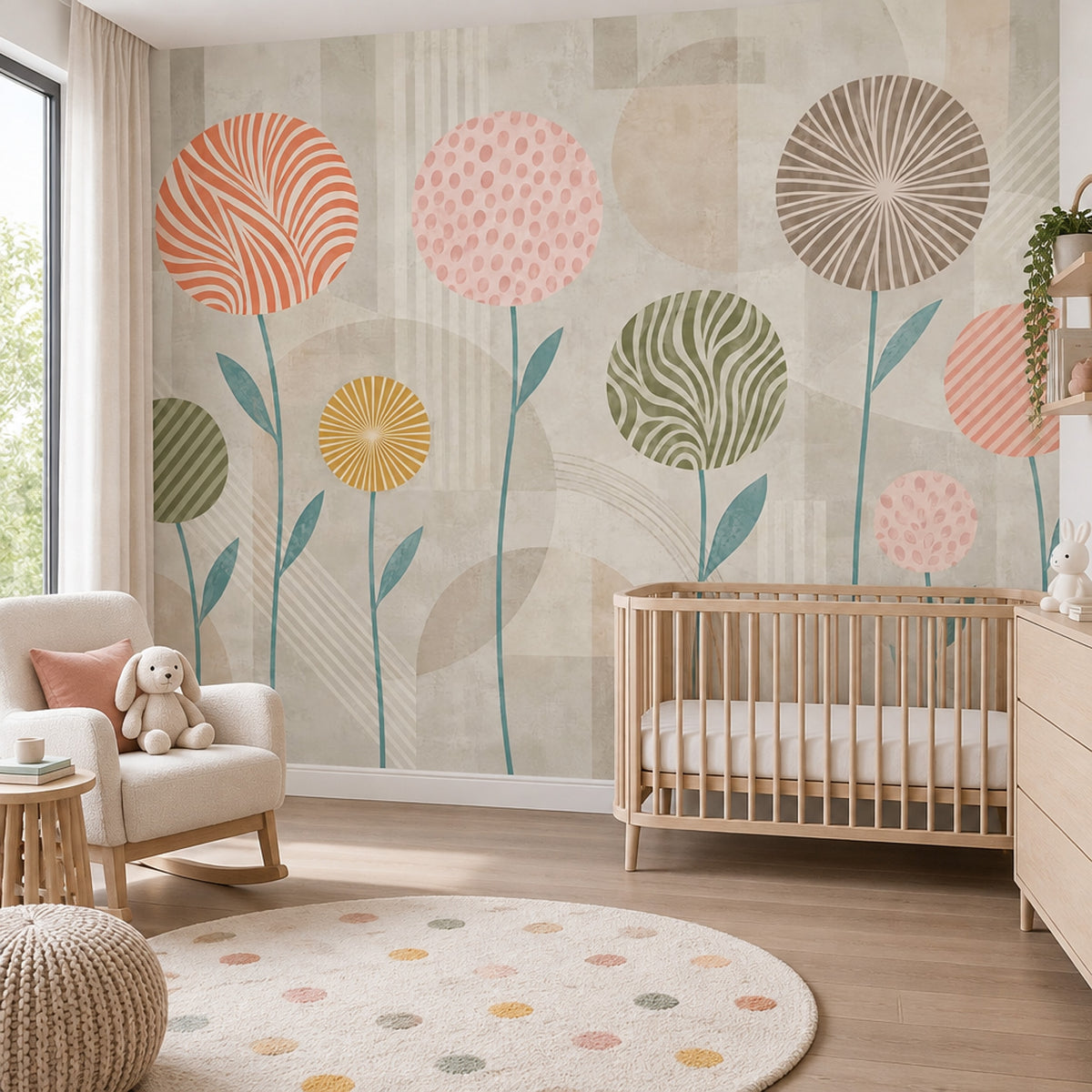 Soyut Çiçekli Poster Duvar Kağıdı Pastel Renkli Salon Duvarı