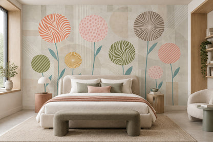 Soyut Çiçekli Poster Duvar Kağıdı Pastel Renkli Salon Duvarı