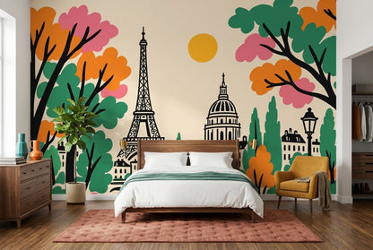 Paris Şehir Manzaralı Poster Duvar Kağıdı Renkli Salon Duvarı