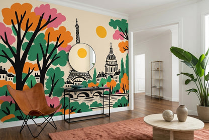 Paris Şehir Manzaralı Poster Duvar Kağıdı Renkli Salon Duvarı