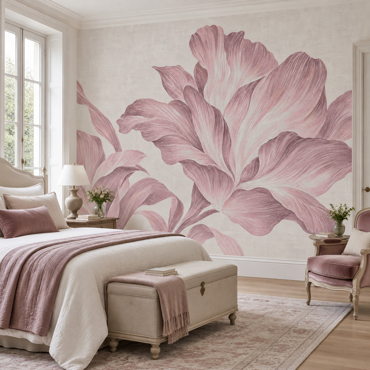 Pembe Çiçek Desenli Poster Duvar Kağıdı Salon Duvar Dekoru