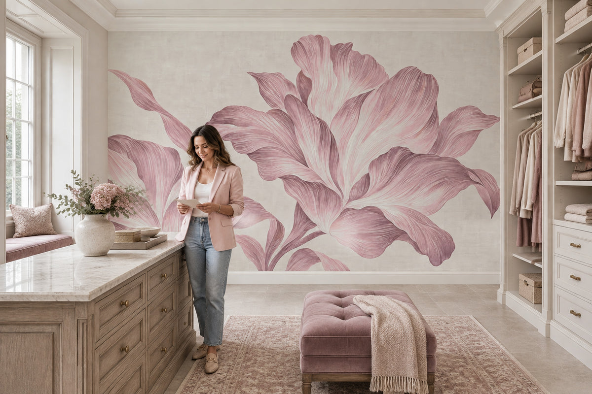 Pembe Çiçek Desenli Poster Duvar Kağıdı Salon Duvar Dekoru