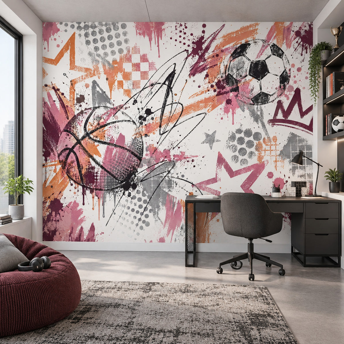 Graffiti Futbol Temalı Poster Duvar Kağıdı Genç Odası