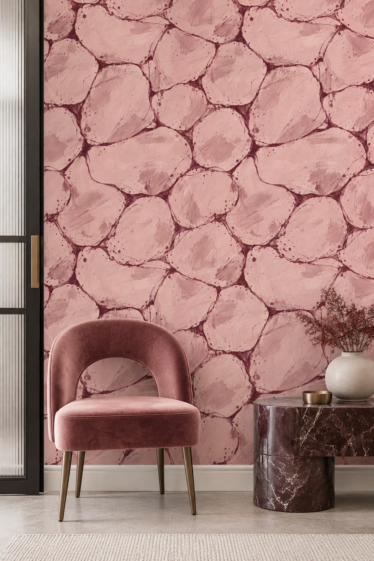Soyut Baloncuk Desenli Duvar Kağıdı Pudra Pembe Modern