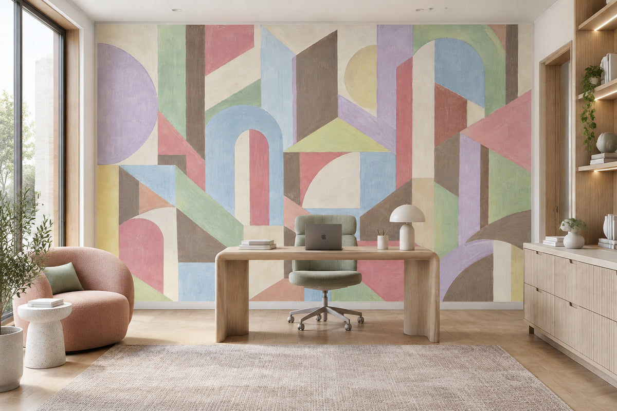 Renkli Geometrik Soyut Poster Duvar Kağıdı Modern Salon Duvarı