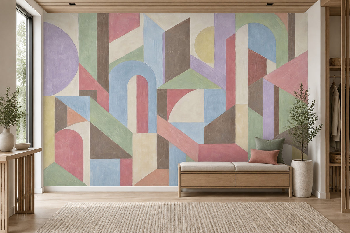 Renkli Geometrik Soyut Poster Duvar Kağıdı Modern Salon Duvarı