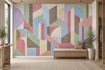 Renkli Geometrik Soyut Poster Duvar Kağıdı Modern Salon Duvarı