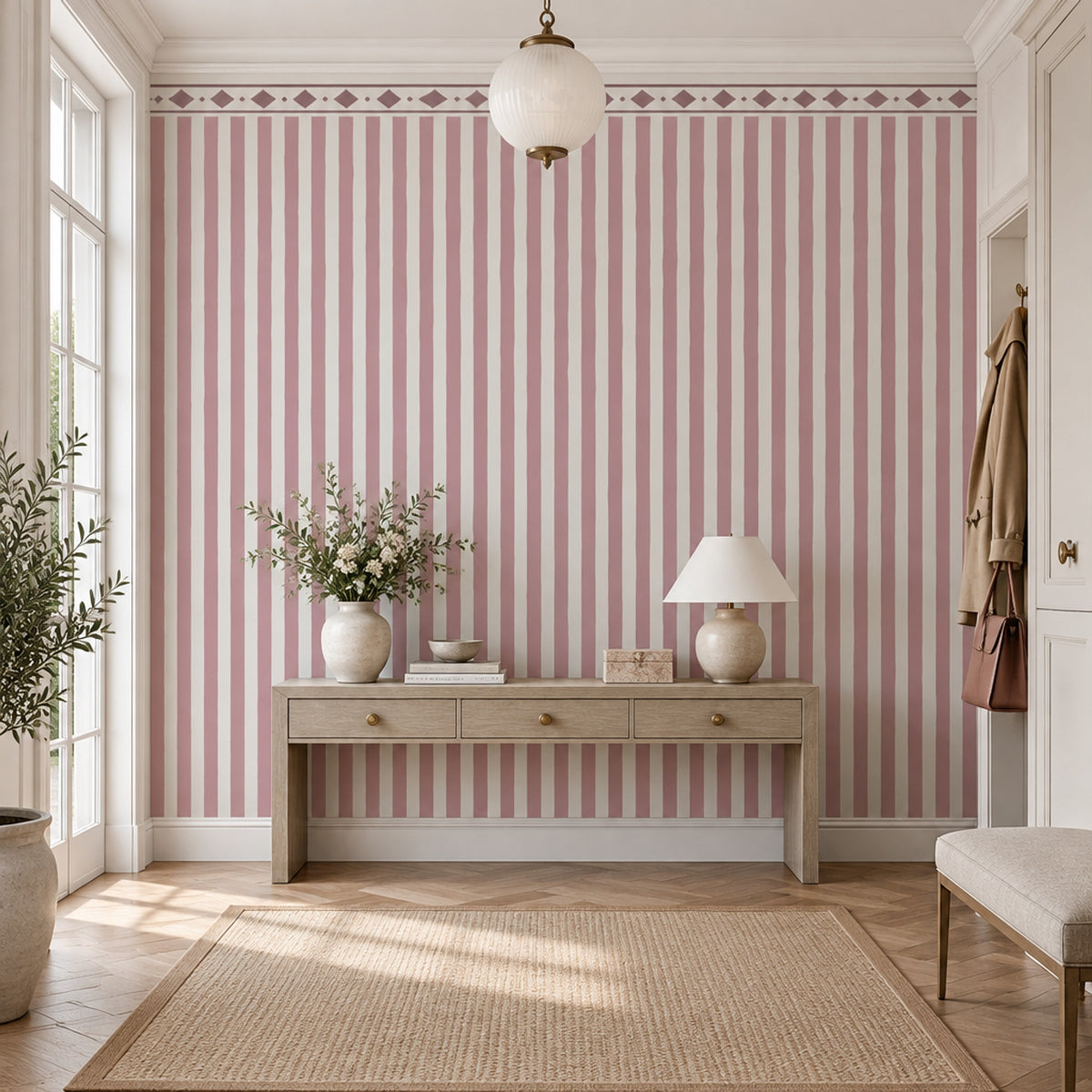 Pudra Pembe Çizgili Poster Duvar Kağıdı Klasik Hol