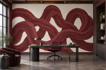 Bordo Soyut Dalga Poster Duvar Kağıdı Modern Salon Duvarı