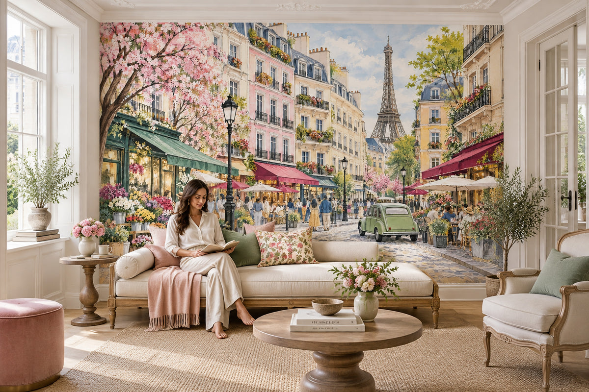 Paris Sokak Manzaralı Poster Duvar Kağıdı Pastel Şehir Dekoru
