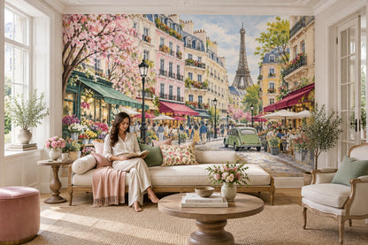 Paris Sokak Manzaralı Poster Duvar Kağıdı Pastel Şehir Dekoru