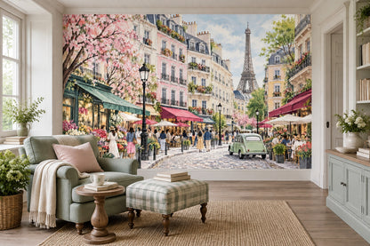 Paris Sokak Manzaralı Poster Duvar Kağıdı Pastel Şehir Dekoru