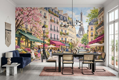Paris Sokak Manzaralı Poster Duvar Kağıdı Pastel Şehir Dekoru