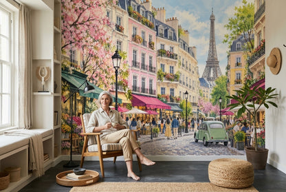 Paris Sokak Manzaralı Poster Duvar Kağıdı Pastel Şehir Dekoru