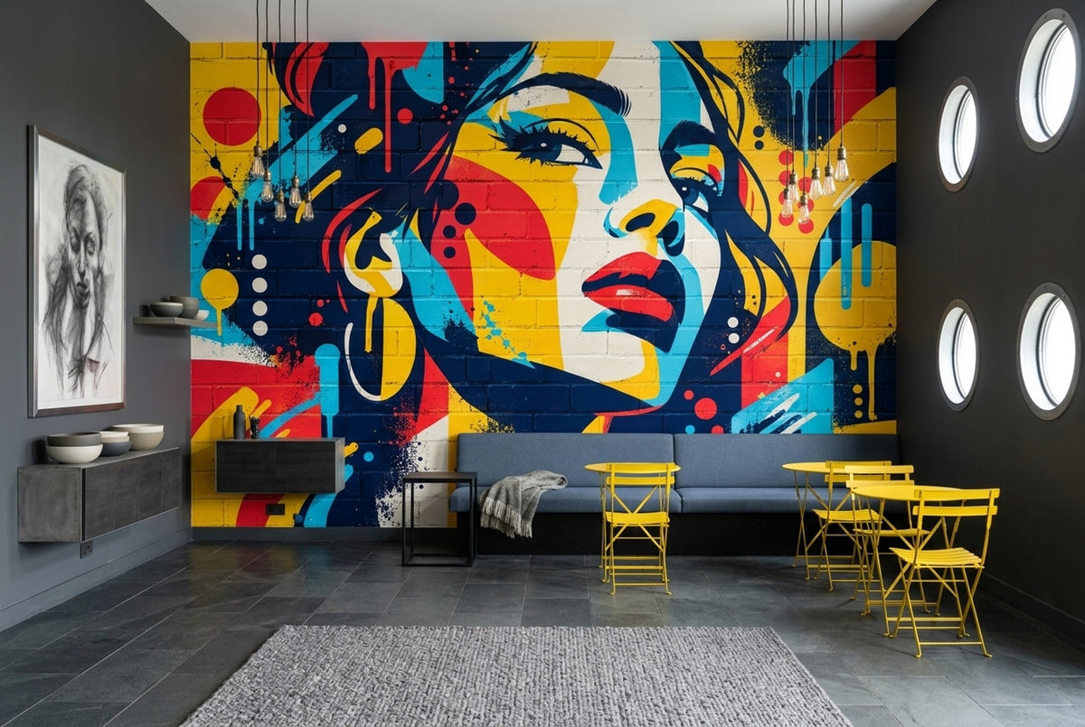 Renkli Graffiti Kadın Portresi Poster Duvar Kağıdı Salon