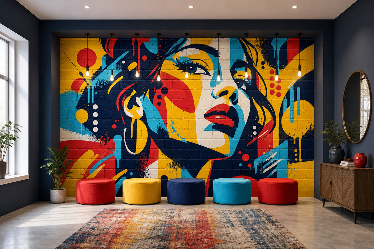 Renkli Graffiti Kadın Portresi Poster Duvar Kağıdı Salon