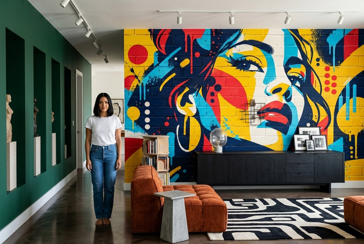 Renkli Graffiti Kadın Portresi Poster Duvar Kağıdı Salon