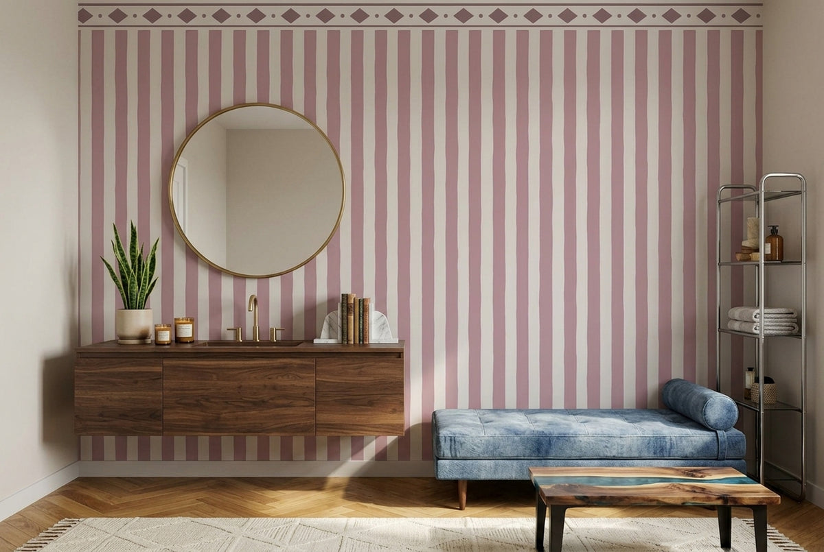Pudra Pembe Çizgili Poster Duvar Kağıdı Klasik Hol