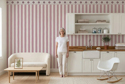 Pudra Pembe Çizgili Poster Duvar Kağıdı Klasik Hol