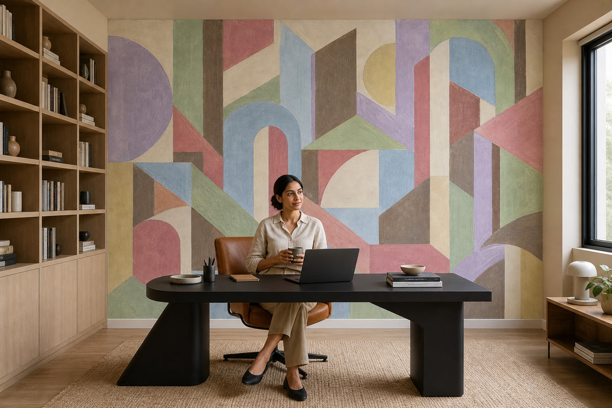 Renkli Geometrik Soyut Poster Duvar Kağıdı Modern Salon Duvarı
