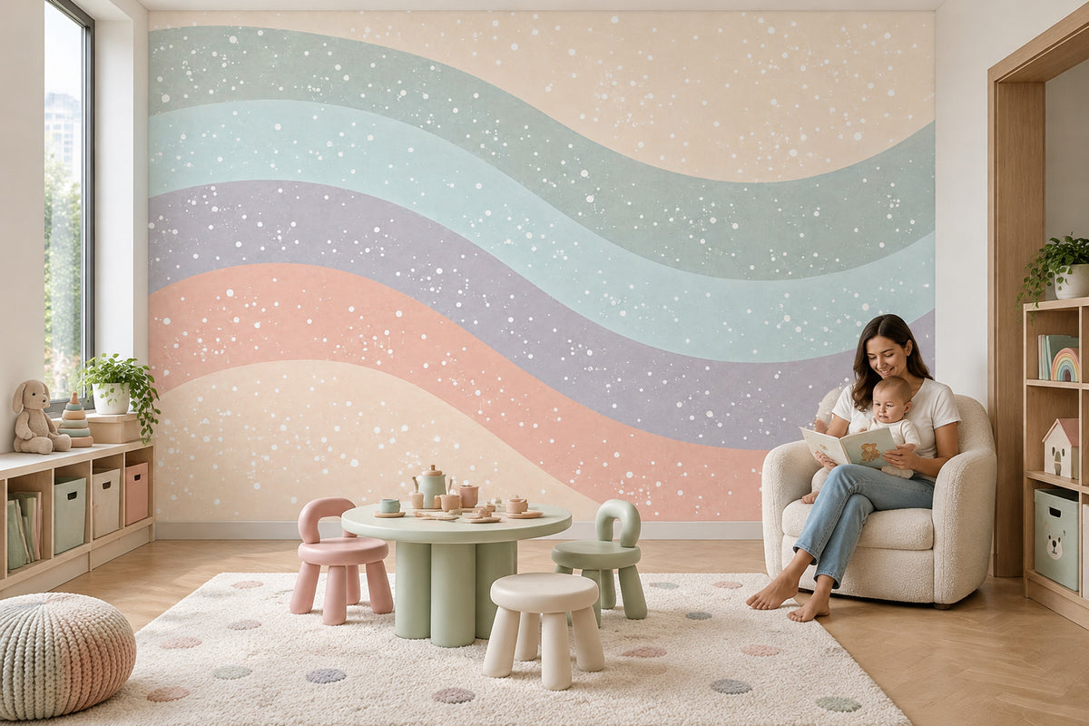 Pastel Dalga Desenli Poster Duvar Kağıdı Çocuk Odası