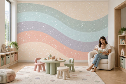Pastel Dalga Desenli Poster Duvar Kağıdı Çocuk Odası