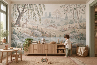 Tavşanlı Orman Manzarası Poster Duvar Kağıdı Çocuk Odası