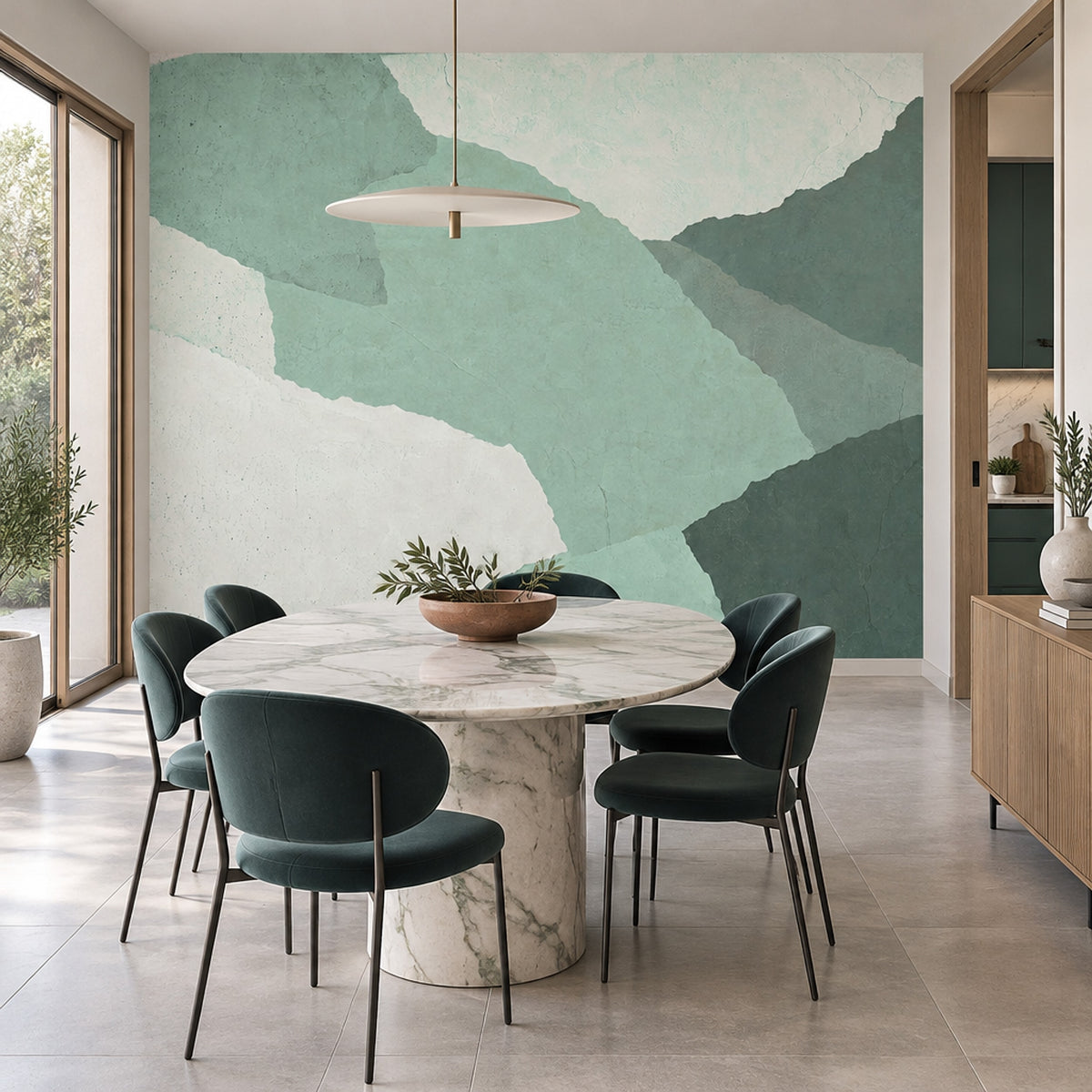 Yeşil Tonlu Soyut Blok Poster Duvar Kağıdı Modern Salon
