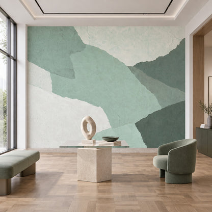 Yeşil Tonlu Soyut Blok Poster Duvar Kağıdı Modern Salon