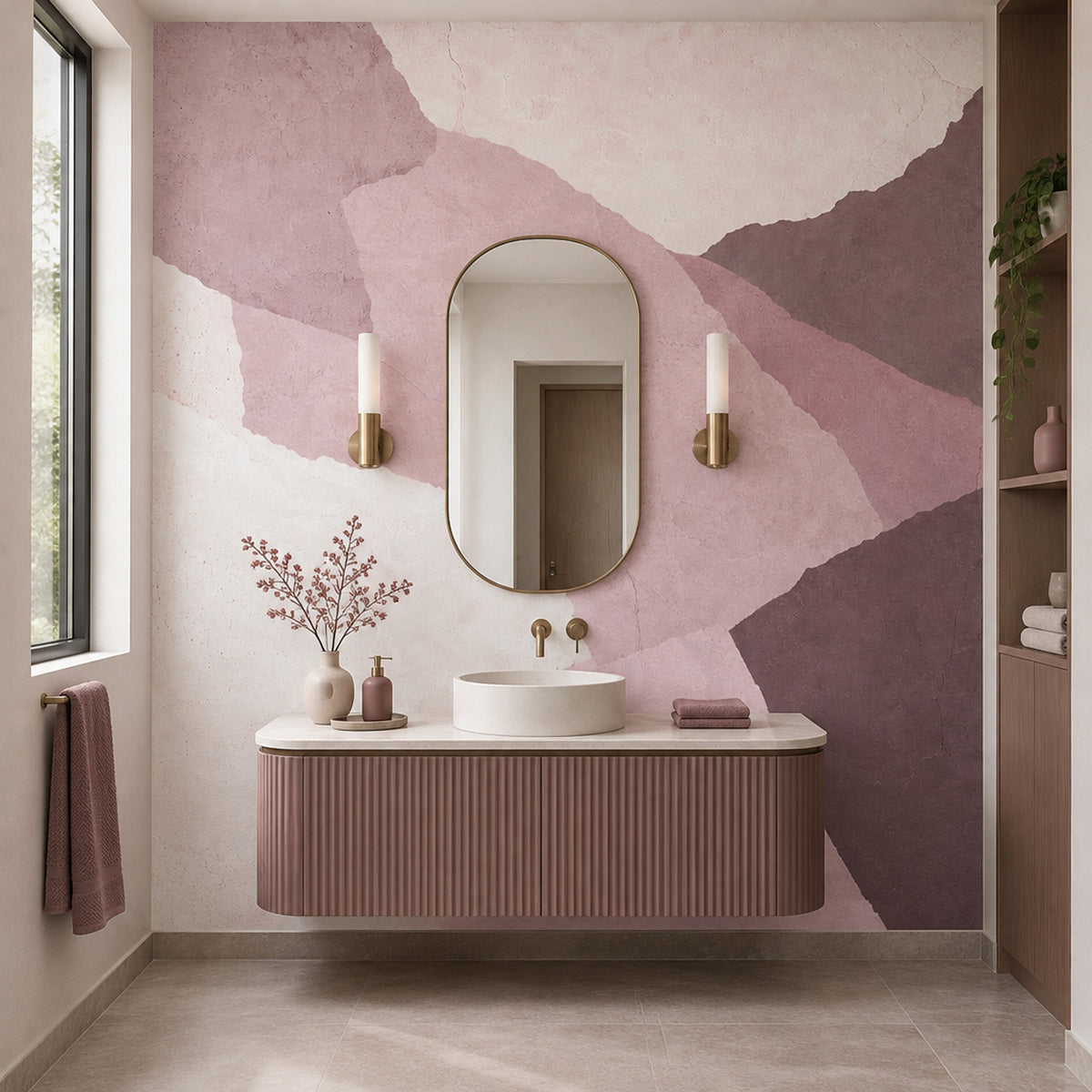 Soyut Geometrik Poster Duvar Kağıdı Pudra Pembe Banyo Duvarı