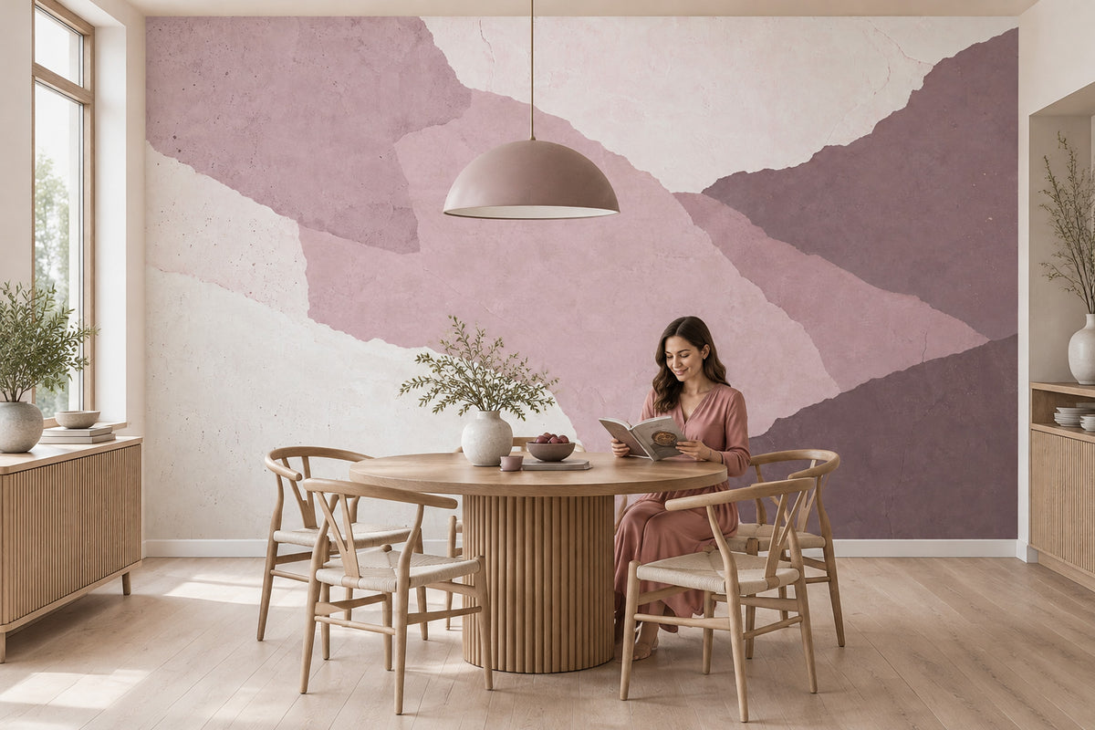Soyut Geometrik Poster Duvar Kağıdı Pudra Pembe Banyo Duvarı