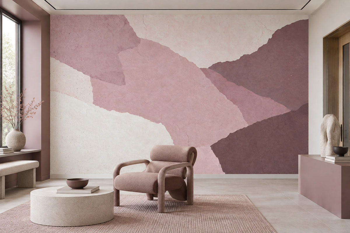 Soyut Geometrik Poster Duvar Kağıdı Pudra Pembe Banyo Duvarı