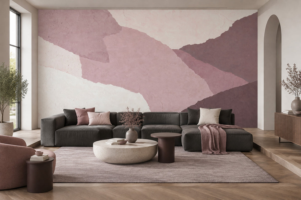 Soyut Geometrik Poster Duvar Kağıdı Pudra Pembe Banyo Duvarı