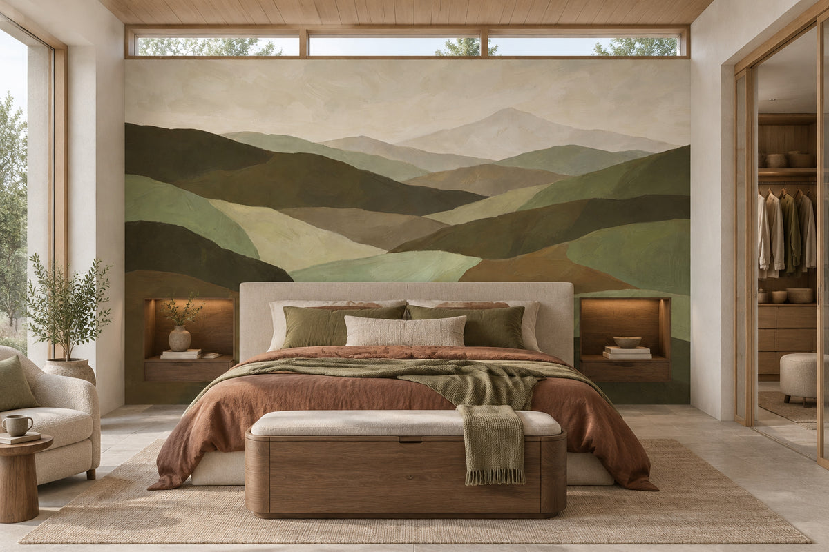 Yeşil Dağ Manzaralı Poster Duvar Kağıdı Minimal Salon