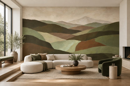 Yeşil Dağ Manzaralı Poster Duvar Kağıdı Minimal Salon