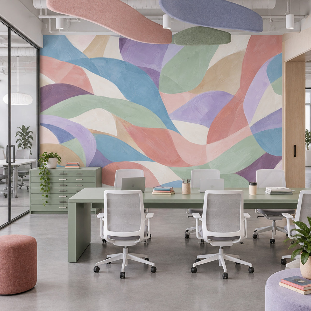 Pastel Dalga Desenli Soyut Poster Duvar Kağıdı Salon