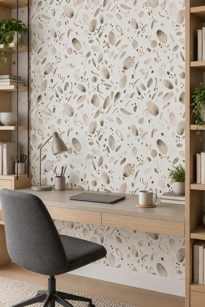 Soyut Benekli Duvar Kağıdı Bej Minimal Salon Duvar Dekoru